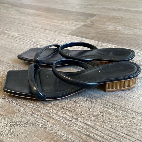 Cult Gaia Liz Black Leather Slide Sandals w Bamboo Inspired Block Heel Size 41 - Picture 12 of 12